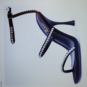 Aituis Glitter Square bling rhinestone black heel strap stiletto New /box 10.5…